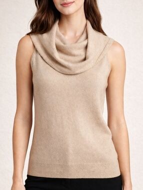 Saks 5th Ave Wool Cashmere Blend Heather Cowl Neck Sweater Tank Small Old Money
